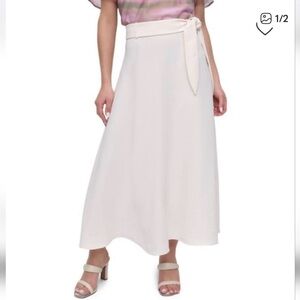 Dkny Satin Midi Skirt With Belt Tie